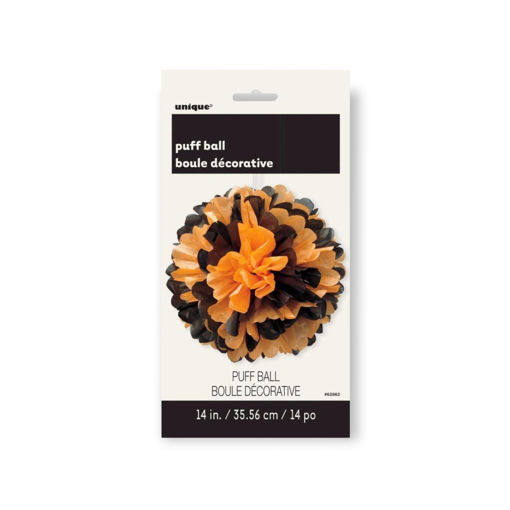 Picture of BLACK & ORANGE HANGING TISSUE POMPOM 14INCH - 1 PACK